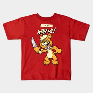 Cute Retro "Play With Me!" Evil Teddy Bear Kids T-Shirt